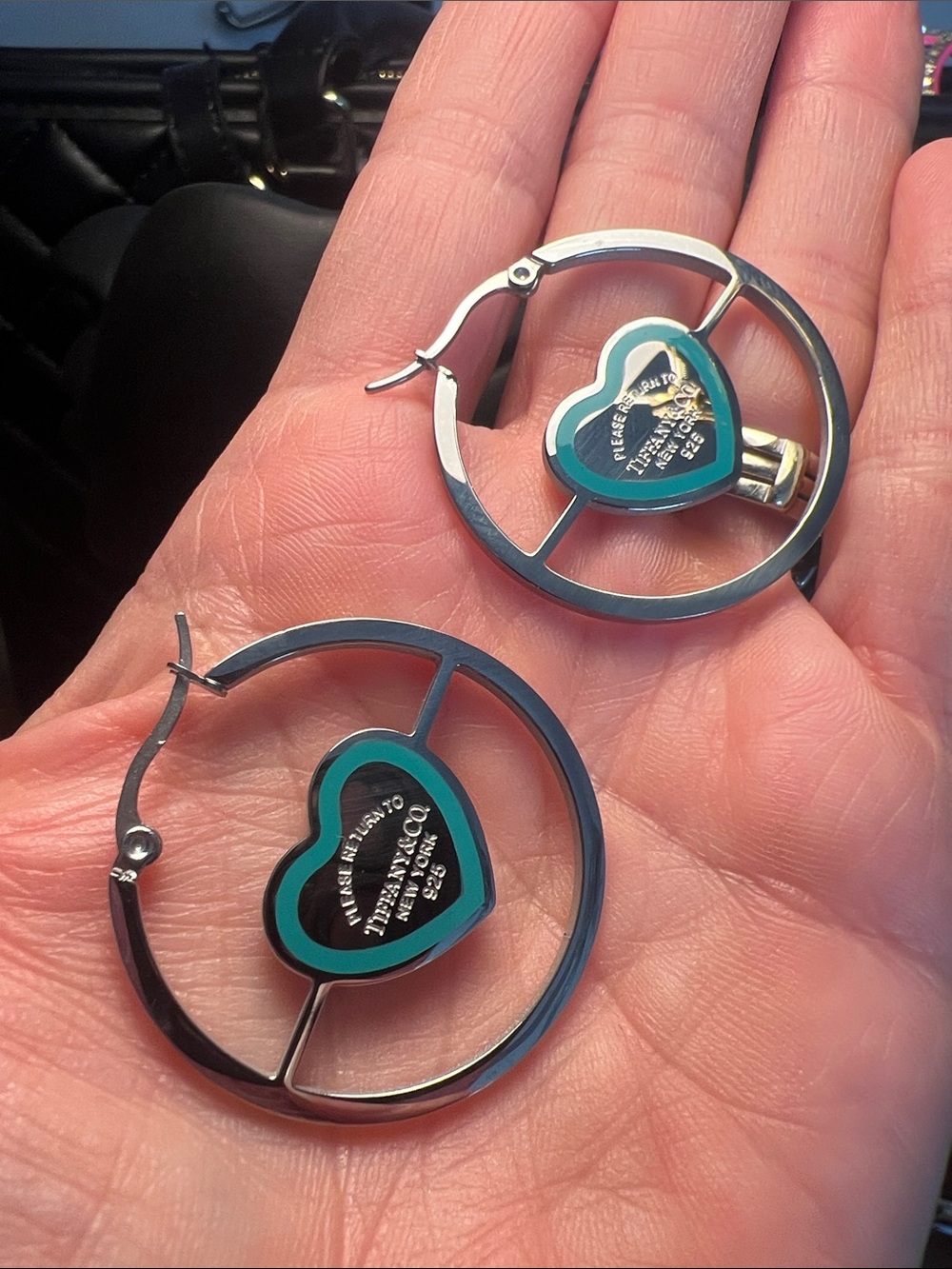 Blue Heart Hoop Earrings